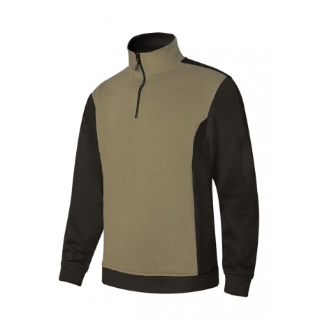 SUDADERA beige/negro VELILLA BICOLOR CON MEDIA CREMALLERA