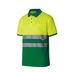 POLO VELILLA verde-amarillo flúor ALGODÓN BICOLOR MANGA CORTA ALTA VISIBILIDAD