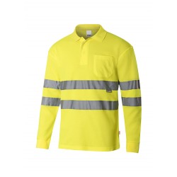 POLO amarillo fluor VELILLA ALGODÓN TRANSPIRABLE, ALTA VISIBILIDAD, DE MANGA LARGA