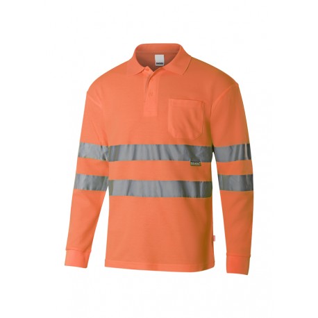 POLO naranja fluor VELILLA ALGODÓN TRANSPIRABLE, ALTA VISIBILIDAD, DE MANGA LARGA