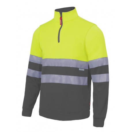 SUDADERA gris-amarillo fluor BICOLOR VELILLA AV CIERRE MEDIA CREMALLERA