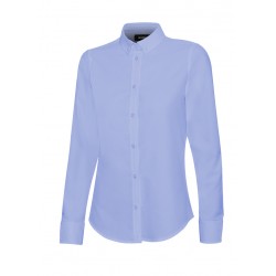 CAMISA ENTALLADA DE VELILLA EN TEJIDO OXFORD STRETCH DE MANGA LARGA PARA MUJER